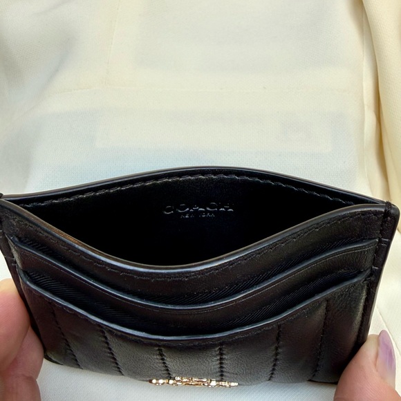 COACH Linear Quilting Card Case in Black Nappa Leather 2980 - Picture 6 of 10